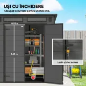 Outsunny Căsuță de Grădină cu 2 Intrări, 3 Ferestre și Guri de Aerisire, din PP și Aluminiu, 182x182x196 cm, Gri Închis | Aosom Romania 
