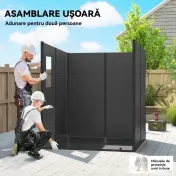 Outsunny Căsuță de Grădină cu 2 Intrări, 3 Ferestre și Guri de Aerisire, din PP și Aluminiu, 182x182x196 cm, Gri Închis | Aosom Romania 