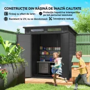 Outsunny Căsuță de Grădină cu 2 Intrări, 3 Ferestre și Guri de Aerisire, din PP și Aluminiu, 182x182x196 cm, Gri Închis | Aosom Romania 