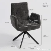 HOMCOM Fotoliu Rotativ pentru Dormitor, Material Textil cu Aspect de In și Picioare Înclinate din Oțel, Negru | Aosom Romania 