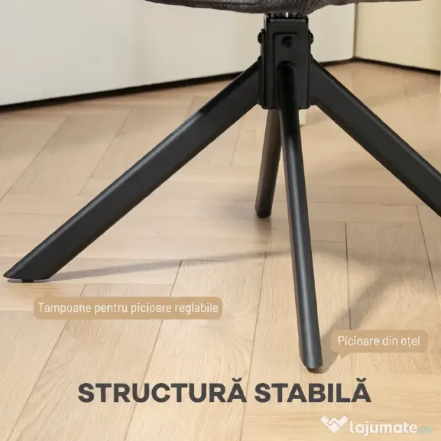 HOMCOM Fotoliu Rotativ pentru Dormitor, Material Textil cu Aspect de In și Picioare Înclinate din Oțel, Negru | Aosom Romania