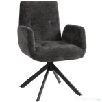 HOMCOM Fotoliu Rotativ pentru Dormitor, Material Textil cu Aspect de In și Picioare Înclinate din Oțel, Negru