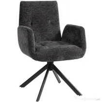 HOMCOM Fotoliu Rotativ pentru Dormitor, Material Textil cu Aspect de In și Picioare Înclinate din Oțel, Negru