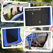 PawHut Cărucior pentru Câini Pliabil cu Husă de Ploaie, Roți Pivotante și Pernă Lavabilă, 77x44x102 cm, Albastru | Aosom Romania 