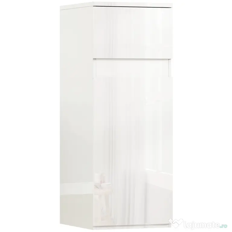 HOMCOM Dulap de Baie Suspendat cu Sertar și Ușă Lucioasă, Raft Reglabil din Sticlă Securizată, 30x34x79,4 cm, Alb Lucios | Aosom Romania