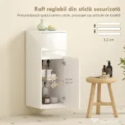 HOMCOM Dulap de Baie Suspendat cu Sertar și Ușă Lucioasă, Raft Reglabil din Sticlă Securizată, 30x34x79,4 cm, Alb Lucios | Aosom Romania 