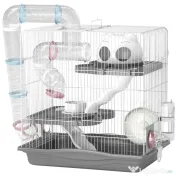 PawHut Cușcă pentru Hamsteri cu 3 Niveluri, Roată de Exerciții, Rezervor de Apă, Bol pentru Hrană, pentru Hamsteri Pitici, 45 x 30 x 45 cm, Gri | Aosom Romania 