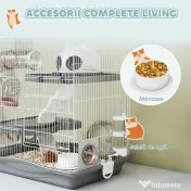 PawHut Cușcă pentru Hamsteri cu 3 Niveluri, Roată de Exerciții, Rezervor de Apă, Bol pentru Hrană, pentru Hamsteri Pitici, 45 x 30 x 45 cm, Gri | Aosom Romania 