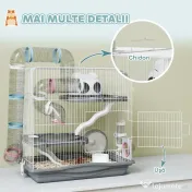 PawHut Cușcă pentru Hamsteri cu 3 Niveluri, Roată de Exerciții, Rezervor de Apă, Bol pentru Hrană, pentru Hamsteri Pitici, 45 x 30 x 45 cm, Gri | Aosom Romania 