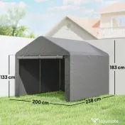 Outsunny 2x2.4 m Cort pentru Depozitare în Grădină, Cort Garaj cu Acoperire Impermeabilă, Ușă Rulabilă cu Fermoar, pentru Biciclete și Unelte, Metal Zincat, Gri Deschis | Aosom Romania