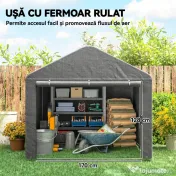 Outsunny 2x2.4 m Cort pentru Depozitare în Grădină, Cort Garaj cu Acoperire Impermeabilă, Ușă Rulabilă cu Fermoar, pentru Biciclete și Unelte, Metal Zincat, Gri Deschis | Aosom Romania