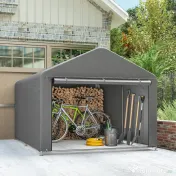 Outsunny 2x2.4 m Cort pentru Depozitare în Grădină, Cort Garaj cu Acoperire Impermeabilă, Ușă Rulabilă cu Fermoar, pentru Biciclete și Unelte, Metal Zincat, Gri Deschis | Aosom Romania