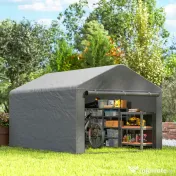 Outsunny 2x2.4 m Cort pentru Depozitare în Grădină, Cort Garaj cu Acoperire Impermeabilă, Ușă Rulabilă cu Fermoar, pentru Biciclete și Unelte, Metal Zincat, Gri Deschis | Aosom Romania