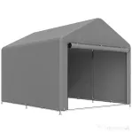 Outsunny 2x2,4 m Garaj Moto pentru Exterior, Tenda Impermeabilă cu Ușă Rulabilă, pentru Biciclete și Unelte, Cadrul din Oțel Zincat, Adăpost de Grădină, Gri Deschis