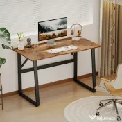 HOMCOM Birou pentru Computer, 120x60x76 cm Birou Lungu cu Colțuri Rotunjite și Structură din Oțel, Masă PC Industrială, pentru Casă, Studiu, Dormitor, Birou, Maro Rustic | Aosom Romania 