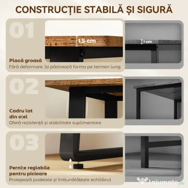 HOMCOM Birou pentru Computer, 120x60x76 cm Birou Lungu cu Colțuri Rotunjite și Structură din Oțel, Masă PC Industrială, pentru Casă, Studiu, Dormitor, Birou, Maro Rustic | Aosom Romania