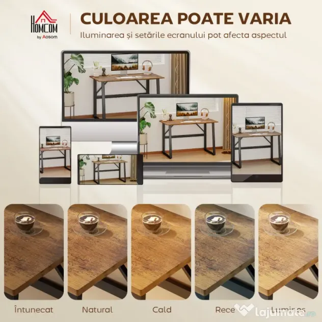 HOMCOM Birou pentru Computer, 120x60x76 cm Birou Lungu cu Colțuri Rotunjite și Structură din Oțel, Masă PC Industrială, pentru Casă, Studiu, Dormitor, Birou, Maro Rustic | Aosom Romania