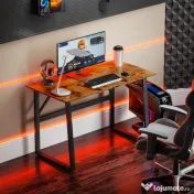 HOMCOM Birou pentru Computer, 120x60x76 cm Birou Lungu cu Colțuri Rotunjite și Structură din Oțel, Masă PC Industrială, pentru Casă, Studiu, Dormitor, Birou, Maro Rustic | Aosom Romania 