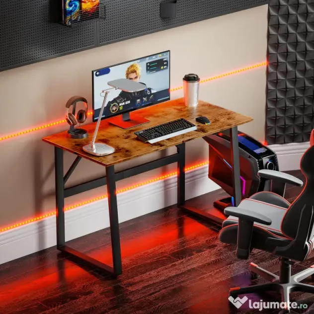 HOMCOM Birou pentru Computer, 120x60x76 cm Birou Lungu cu Colțuri Rotunjite și Structură din Oțel, Masă PC Industrială, pentru Casă, Studiu, Dormitor, Birou, Maro Rustic | Aosom Romania
