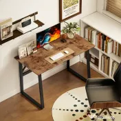 HOMCOM Birou pentru Computer, 120x60x76 cm Birou Lungu cu Colțuri Rotunjite și Structură din Oțel, Masă PC Industrială, pentru Casă, Studiu, Dormitor, Birou, Maro Rustic | Aosom Romania 