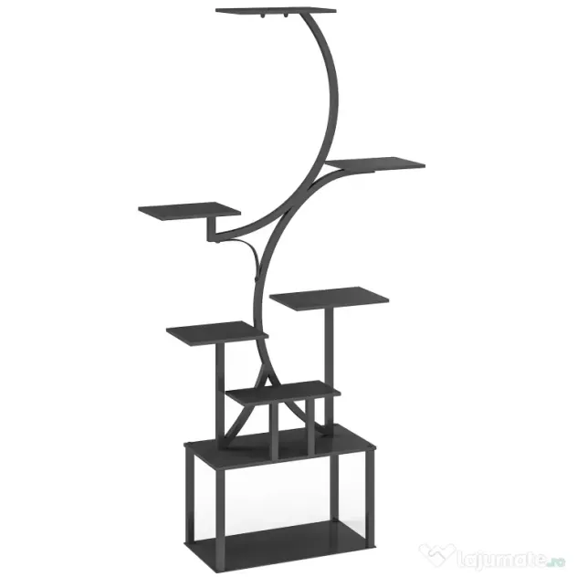 Outsunny Suport pentru Plante cu 8 Rafturi în Formă de S, Suport Ghivece Metalic pentru Interior și Exterior, pentru Grădină, Balcon, Terasă, Cameră de Zi, 74x26x158,5 cm, Negru | Aosom Romania