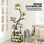 Outsunny Suport pentru Plante cu 8 Rafturi în Formă de S, Suport Ghivece Metalic pentru Interior și Exterior, pentru Grădină, Balcon, Terasă, Cameră de Zi, 74x26x158,5 cm, Negru | Aosom Romania 