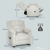 HOMCOM Fotoliu Electric Reclinabil 150° cu Suport pentru Picioare, Șezut Larg, Fotoliu Reclinabil Silențios, Port USB, Funcție Memorie, Telecomandă, din Catifea, pentru Living, Bej | Aosom Romania 