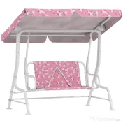 AIYAPLAY Leagăn pentru Copii de Exterior cu 2 Locuri, Acoperiș Reglabil și Centuri de Siguranță, Leagăn Grădină și Interior din Oțel și Material Oxford, Max 60 kg, 112x75x120 cm, Roz | Aosom Romania 