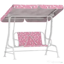 AIYAPLAY Leagăn pentru Copii de Exterior cu 2 Locuri, Acoperiș Reglabil și Centuri de Siguranță, Leagăn Grădină și Interior din Oțel și Material Oxford, Max 60 kg, 112x75x120 cm, Roz | Aosom Romania