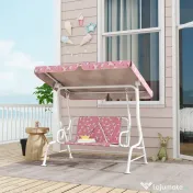 AIYAPLAY Leagăn pentru Copii de Exterior cu 2 Locuri, Acoperiș Reglabil și Centuri de Siguranță, Leagăn Grădină și Interior din Oțel și Material Oxford, Max 60 kg, 112x75x120 cm, Roz | Aosom Romania 