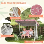 AIYAPLAY Leagăn pentru Copii de Exterior cu 2 Locuri, Acoperiș Reglabil și Centuri de Siguranță, Leagăn Grădină și Interior din Oțel și Material Oxford, Max 60 kg, 112x75x120 cm, Roz | Aosom Romania 