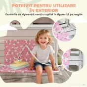 AIYAPLAY Leagăn pentru Copii de Exterior cu 2 Locuri, Acoperiș Reglabil și Centuri de Siguranță, Leagăn Grădină și Interior din Oțel și Material Oxford, Max 60 kg, 112x75x120 cm, Roz | Aosom Romania 