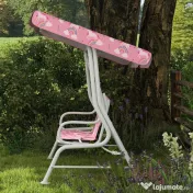 AIYAPLAY Leagăn pentru Copii de Exterior cu 2 Locuri, Acoperiș Reglabil și Centuri de Siguranță, Leagăn Grădină și Interior din Oțel și Material Oxford, Max 60 kg, 112x75x120 cm, Roz | Aosom Romania 