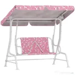 AIYAPLAY Leagăn pentru Copii de Exterior cu 2 Locuri, Acoperiș Reglabil și Centuri de Siguranță, Leagăn Grădină și Interior din Oțel și Material Oxford, Max 60 kg, 112x75x120 cm, Roz