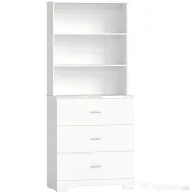Bibliotecă HOMCOM cu 3 rafturi deschise și 3 sertare, din lemn, 79x39.5x182.2 cm, Alb | Aosom Romania 