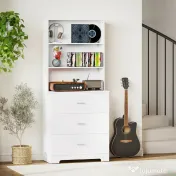 Bibliotecă HOMCOM cu 3 rafturi deschise și 3 sertare, din lemn, 79x39.5x182.2 cm, Alb | Aosom Romania 