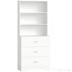HOMCOM, Bibliotecă de perete, cu 3 rafturi deschise și 3 sertare, din lemn, 79x39,5x182,2 cm, alb