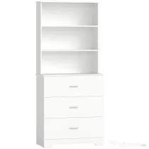 HOMCOM, Bibliotecă de perete, cu 3 rafturi deschise și 3 sertare, din lemn, 79x39,5x182,2 cm, alb