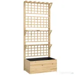 Outsunny Jardinieră Ridicată din Lemn cu Grilaj, Acoperiș și 2 Rafturi, 76x43.5x177 cm, Lemn Natural