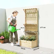 Outsunny Strat Înălțat din Lemn cu Suport și Acoperiș, Fiorieră Elevată pentru Exterior cu 2 Rafturi, Orificiu de Drenare și Material Textil pentru Plante Cățărătoare, Legume și Flori, Natural | Aosom Romania