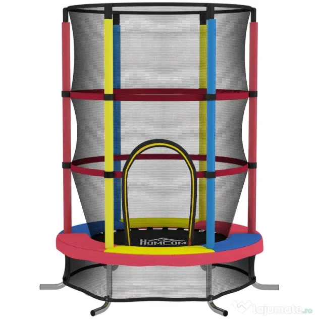 HOMCOM Trambulină pentru Copii 3-6 Ani cu Plasă de Siguranță, fără Arcuri, Ø160x190 cm, Multicoloră