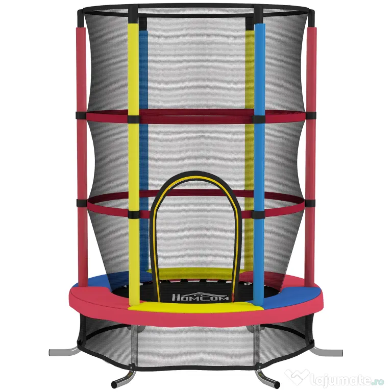 HOMCOM Trambulină pentru Copii 3-6 Ani cu Plasă de Siguranță, Fără Arcuri, Picioare în L, pentru Interior și Exterior, Ø160x190 cm, Multicolor | Aosom Romania