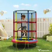 HOMCOM Trambulină pentru Copii 3-6 Ani cu Plasă de Siguranță, Fără Arcuri, Picioare în L, pentru Interior și Exterior, Ø160x190 cm, Multicolor | Aosom Romania 