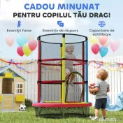 HOMCOM Trambulină pentru Copii 3-6 Ani cu Plasă de Siguranță, Fără Arcuri, Picioare în L, pentru Interior și Exterior, Ø160x190 cm, Multicolor | Aosom Romania 