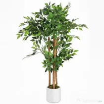 HOMCOM Copac Artificial de 120 cm, Plantă Decorativă cu Trunchi Solid din Lemn și Ghiveci pentru Interior, Verde