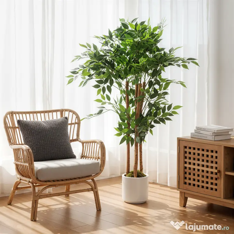 HOMCOM Copac Artificial de 120 cm, Plantă Decorativă cu Trunchi Solid din Lemn și Ghiveci pentru Interior, Verde