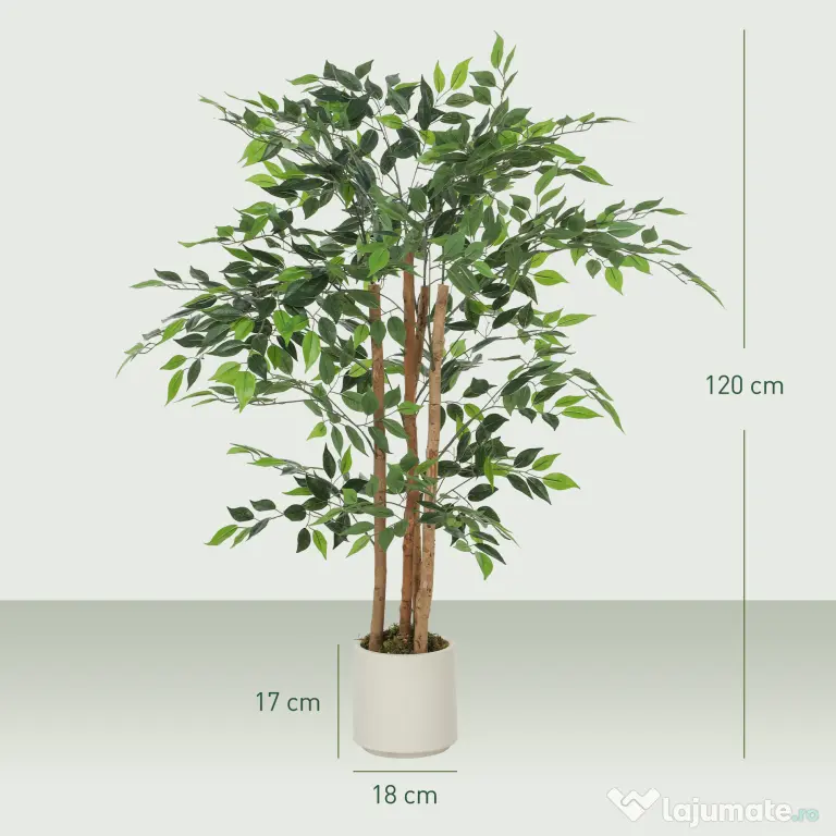 HOMCOM Copac Artificial de 120 cm, Plantă Decorativă cu Trunchi Solid din Lemn și Ghiveci pentru Interior, Verde