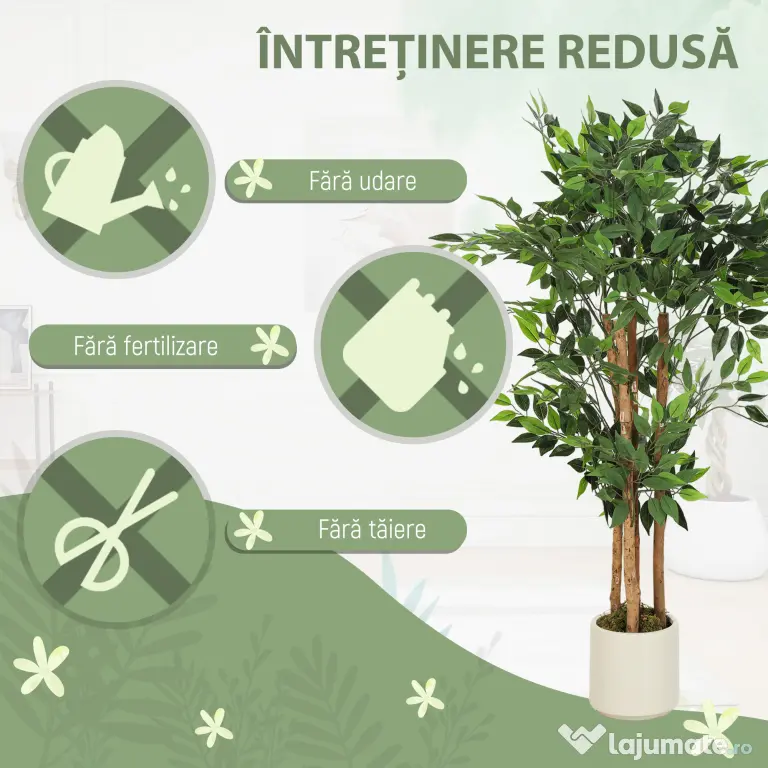 HOMCOM Copac Artificial de 120 cm, Plantă Decorativă cu Trunchi Solid din Lemn și Ghiveci pentru Interior, Verde