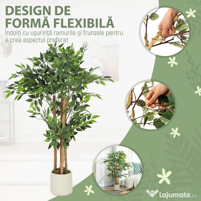 HOMCOM Copac Artificial de 120 cm, Plantă Decorativă cu Trunchi Solid din Lemn și Ghiveci pentru Interior, Verde