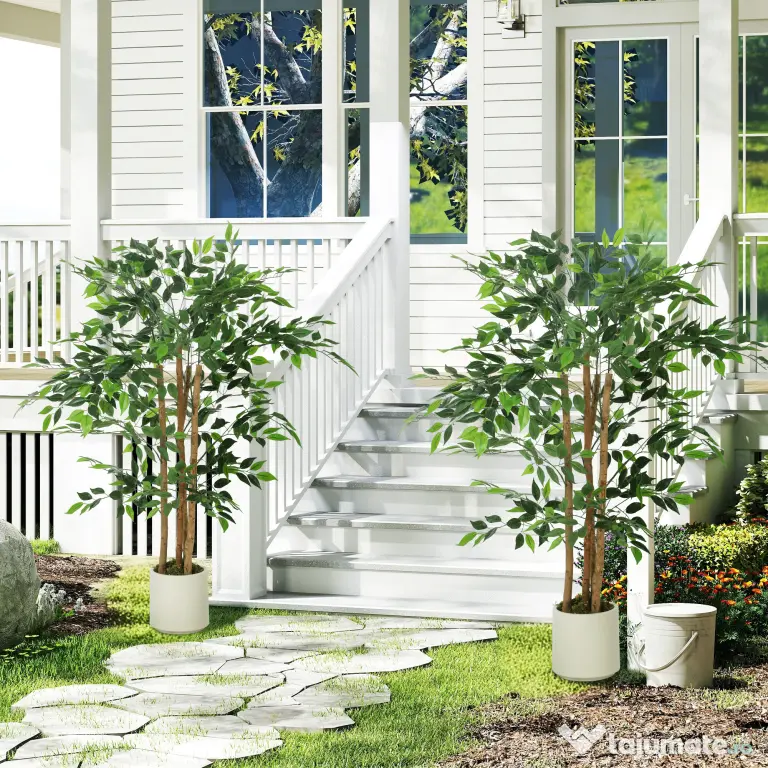 HOMCOM Copac Artificial de 120 cm, Plantă Decorativă cu Trunchi Solid din Lemn și Ghiveci pentru Interior, Verde